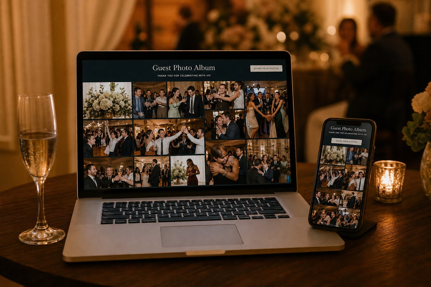 Muro de fotos en vivo en la página web del evento, con recuerdos subidos por invitados