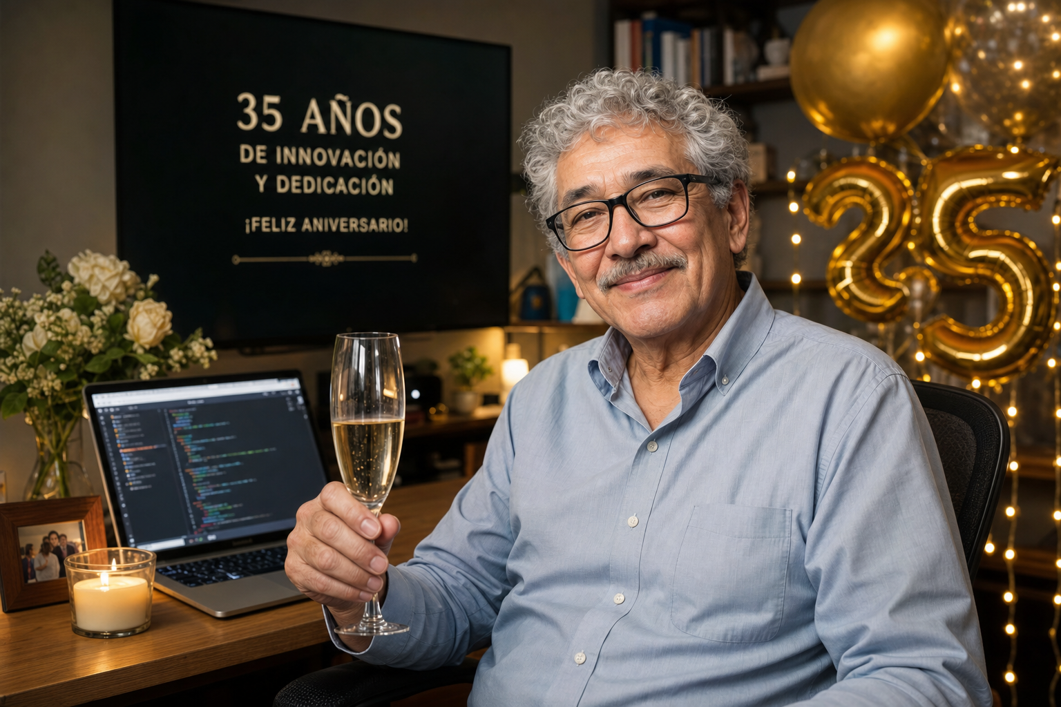 Aniversario — ingeniero en sistemas jubilado con canas